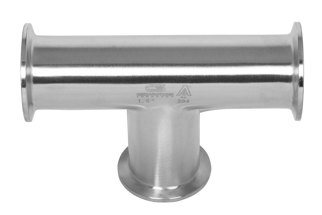 3-Way Sanitary Stainless Steel Equal Tee Tri-Clamp 4" 304